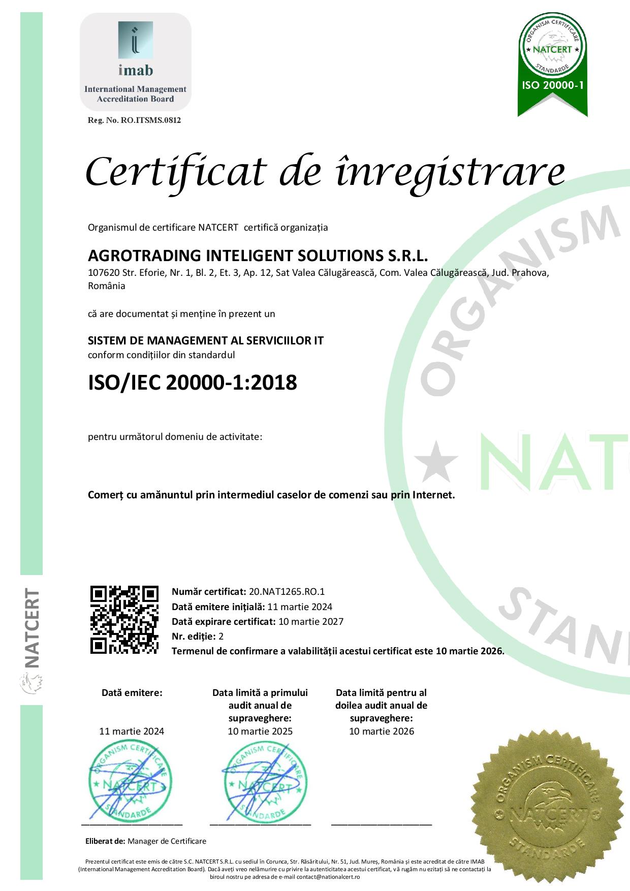 ISO/IEC 20000-1:2018 Certificate